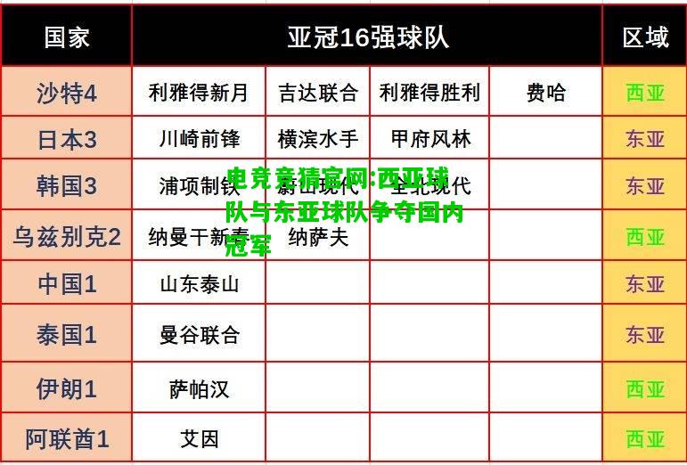 电竞竞猜官网:西亚球队与东亚球队争夺国内冠军